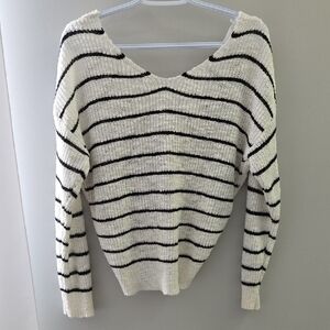Love Tree Black and White Striped V-Neck Sweater